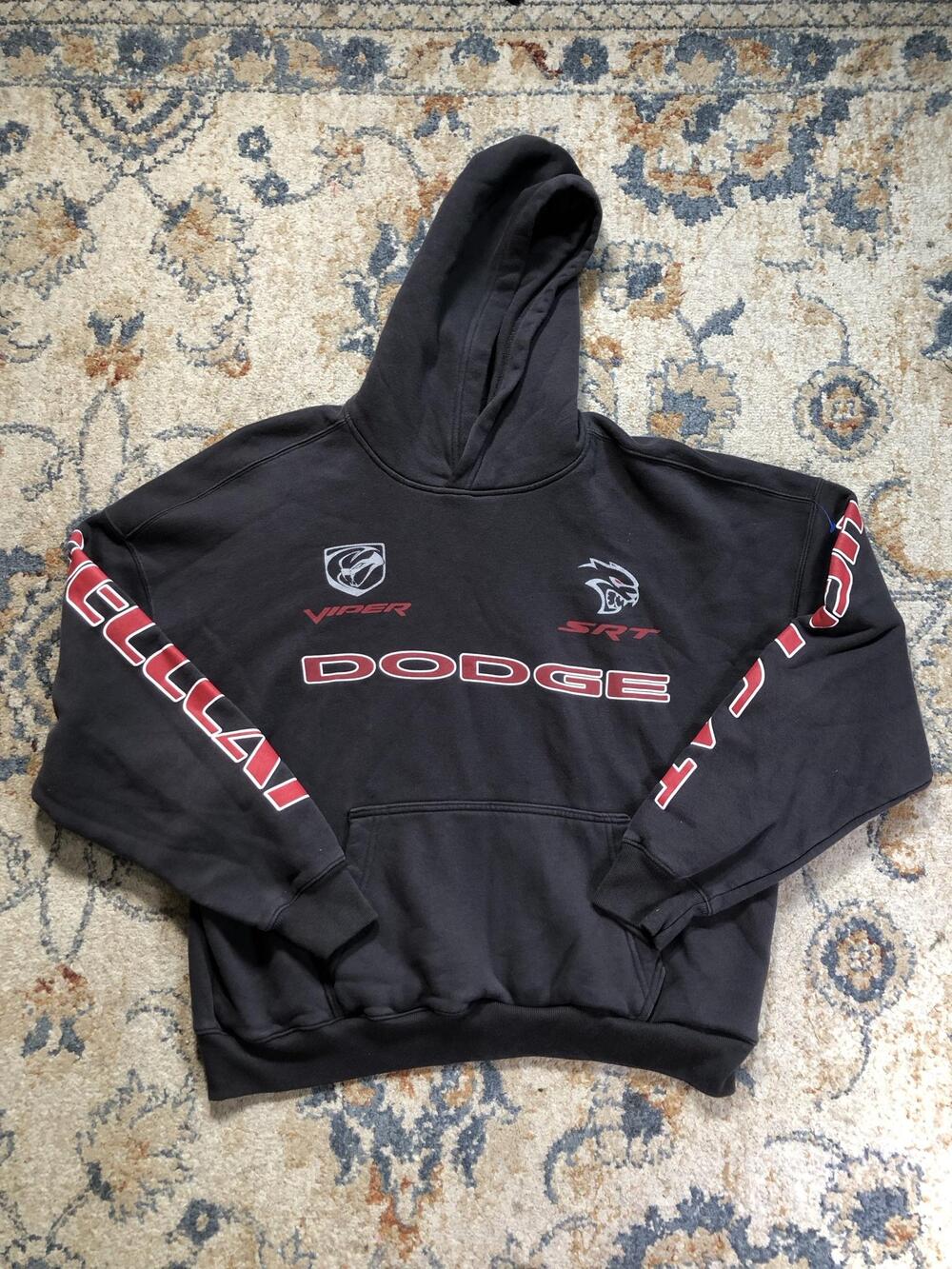 Hollister Hoodie Sweatshirt Mens Large Black Fleece Pullover Dodge Hellcat